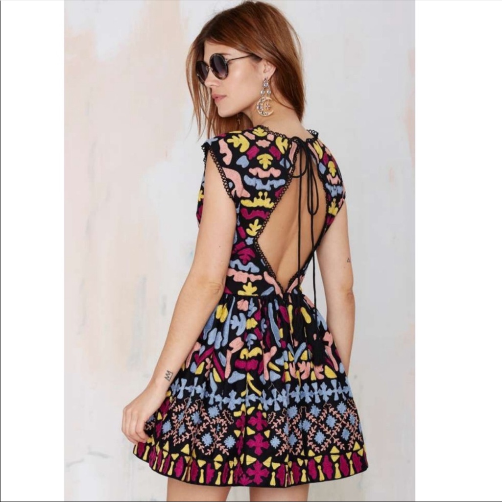 Nasty Gal Colorful Embroidered Open Back Dress